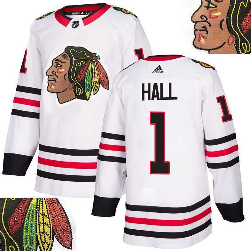 Blackhawks #1 Hall White With Special Glittery Logo Adidas Jersey,We sell and wholesale Blackhawks #1 Hall White With Special Glittery Logo Adidas Jersey on line form chian!